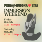 Immersion Weekend Infographic features the Dates and Times of the event and a photo of a person stretching their shoulders.